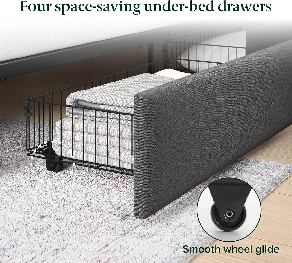 Modern Upholstered Queen Bed Frame With Storage Drawers