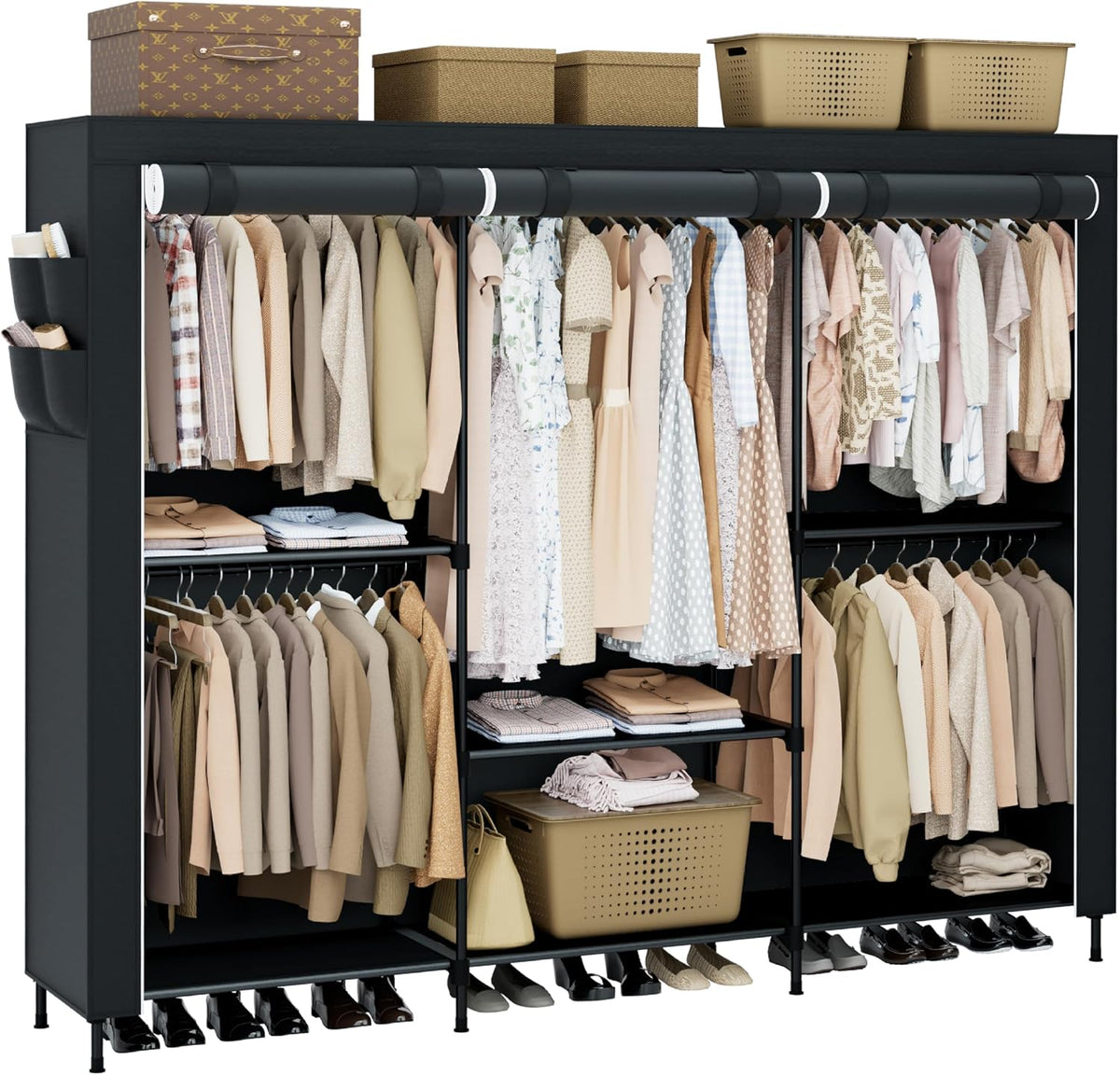 Black Large Capacity Portable Wardrobe Storage Closet