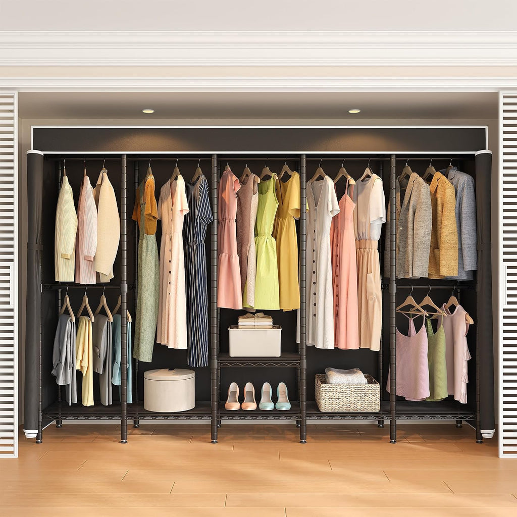 Black Extra‑Large Heavy‑Duty Covered Portable Garment Rack