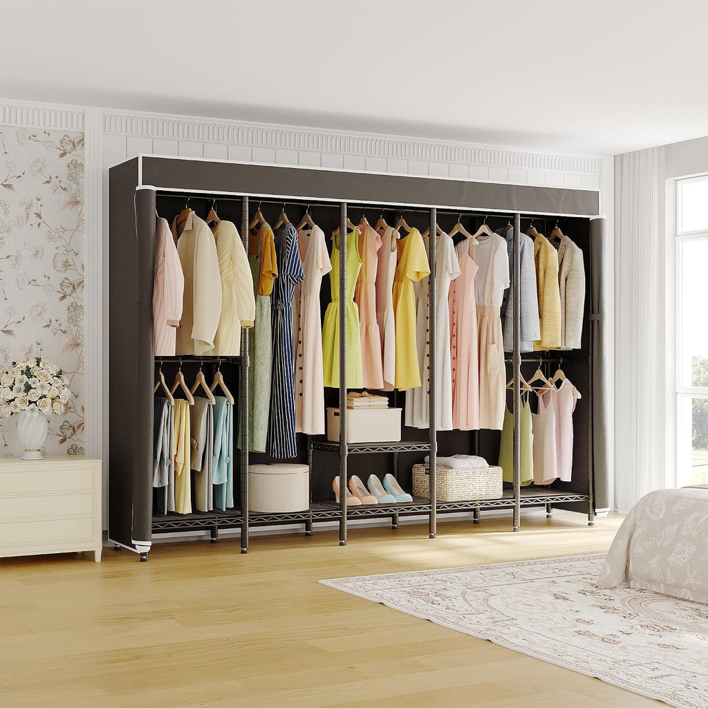 Black Extra‑Large Heavy‑Duty Covered Portable Garment Rack