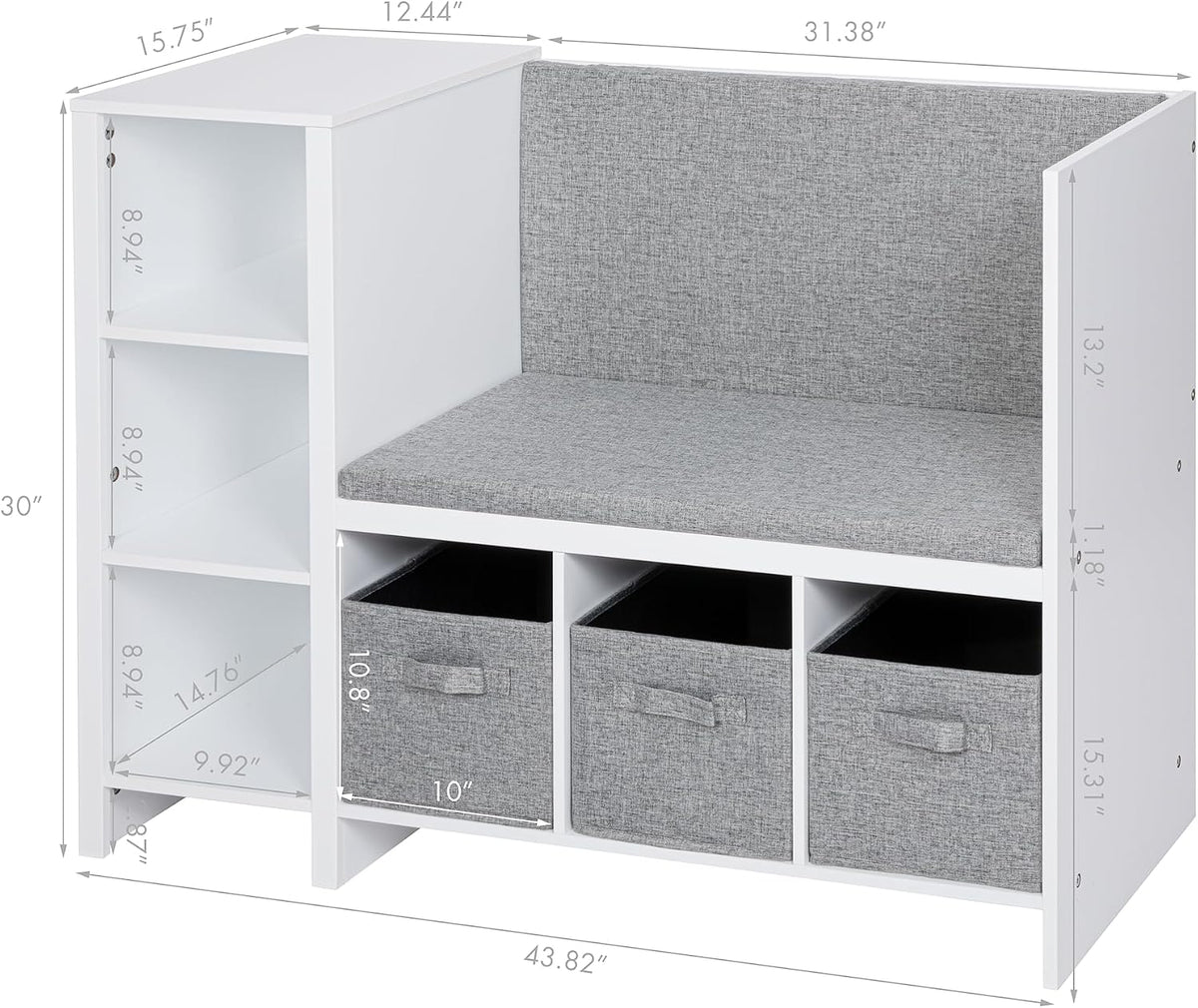 White Kids Reading Bench With Bookshelf Storage