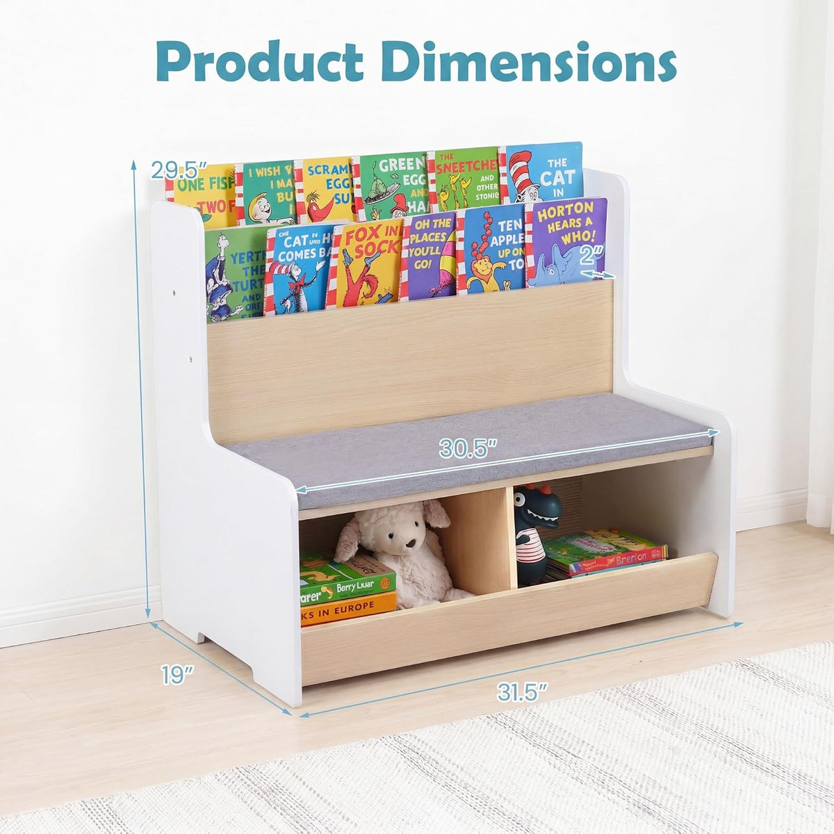 Wooden Kids Bookshelf With Reading Nook Bench