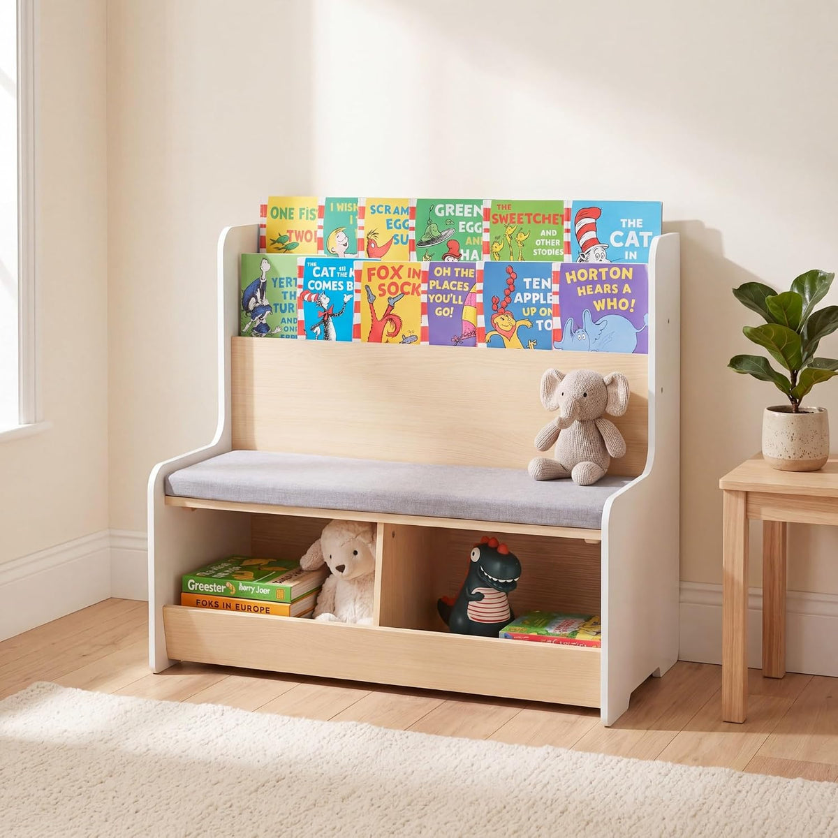 Wooden Kids Bookshelf With Reading Nook Bench