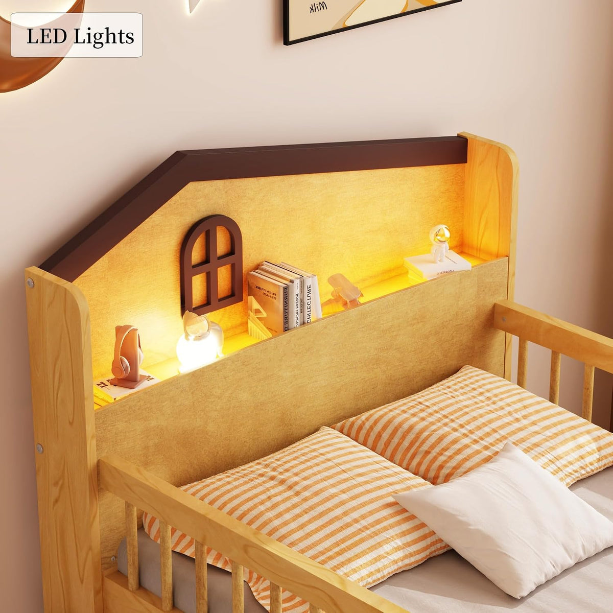 Natural Wood Kids Low Loft Bed With Storage Drawers