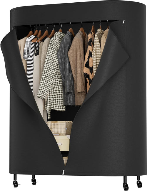 Black Heavy‑Duty Rolling Covered Portable Garment Rack