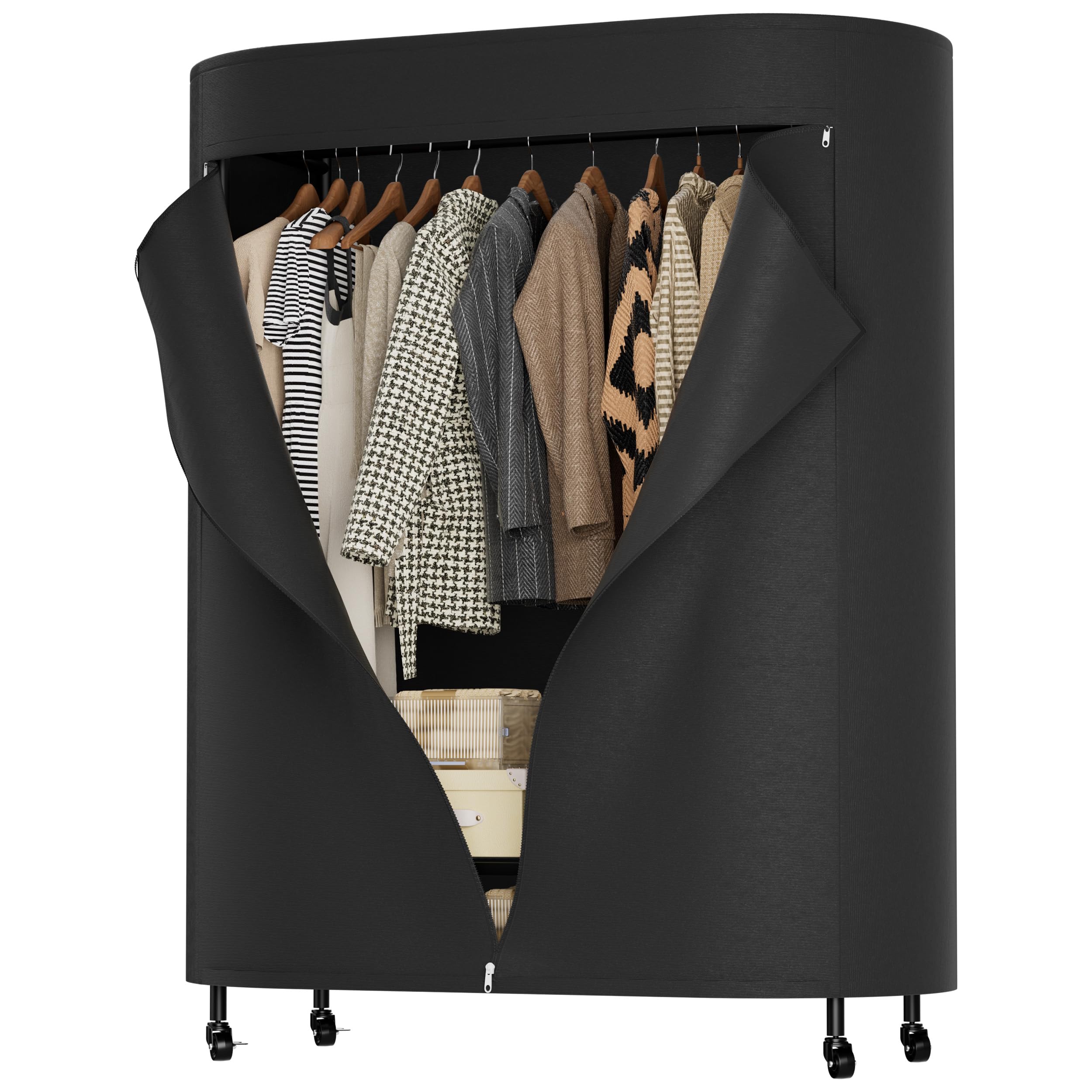 Black Heavy‑Duty Rolling Covered Portable Garment Rack