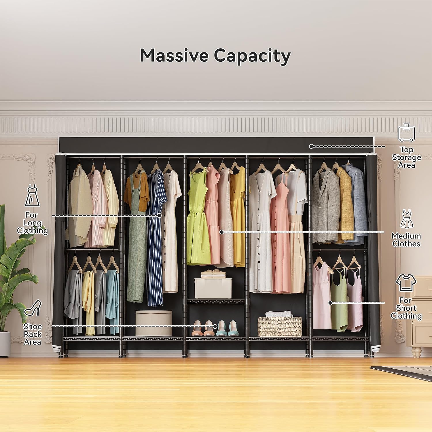 Black Extra‑Large Heavy‑Duty Covered Portable Garment Rack