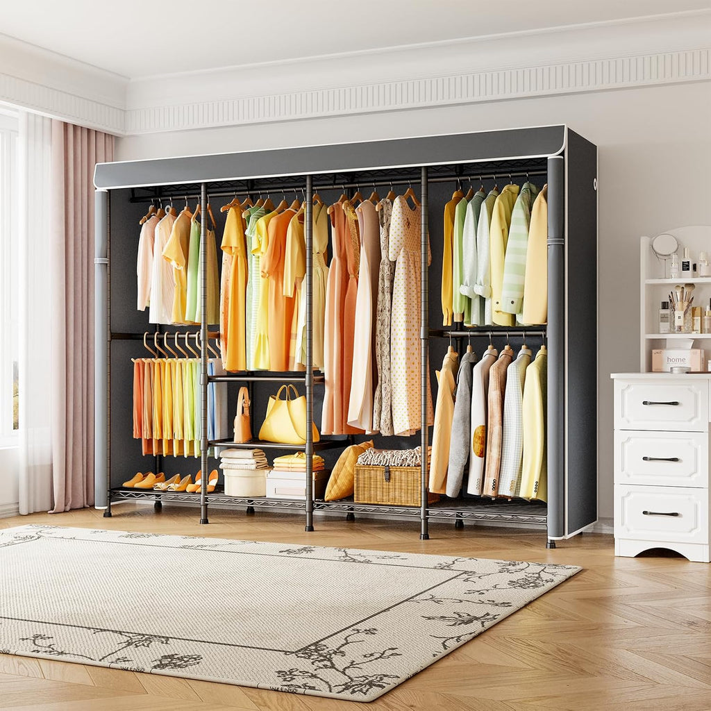 Black Heavy‑Duty Covered Portable Garment Rack