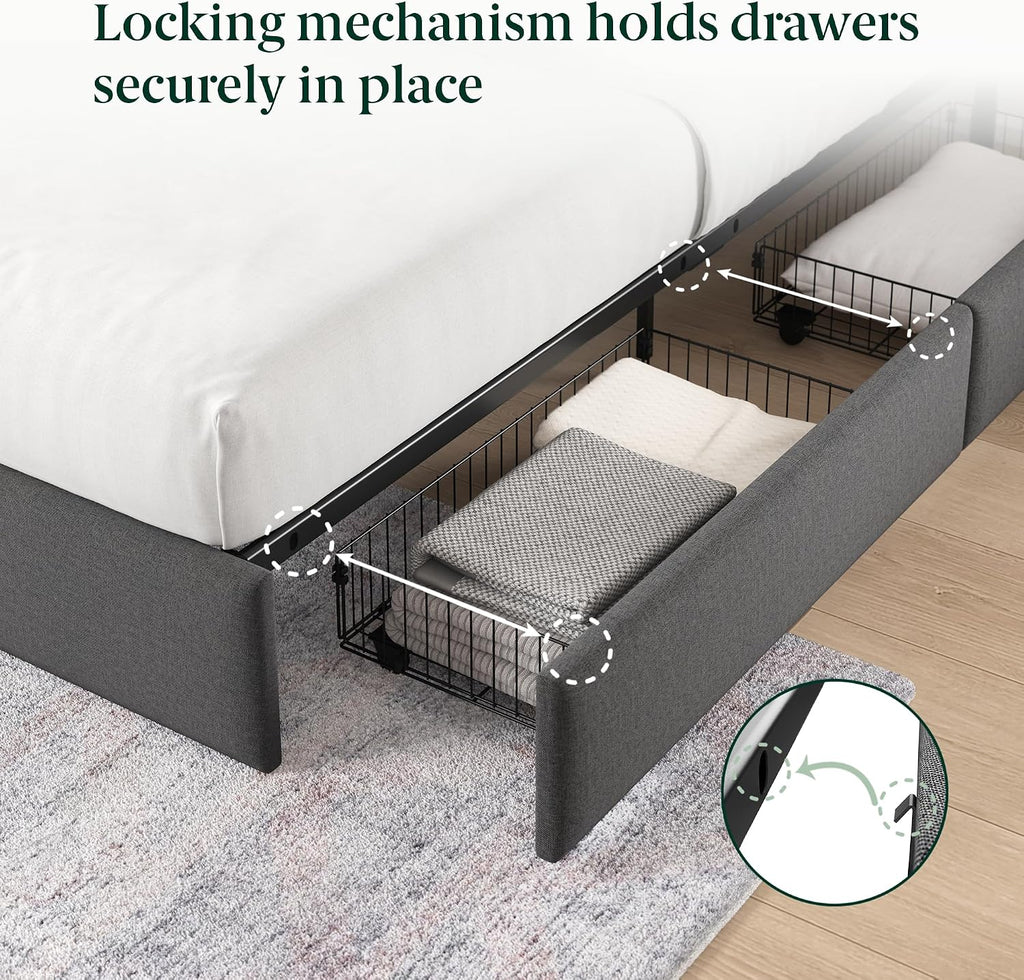 Modern Upholstered Queen Bed Frame With Storage Drawers