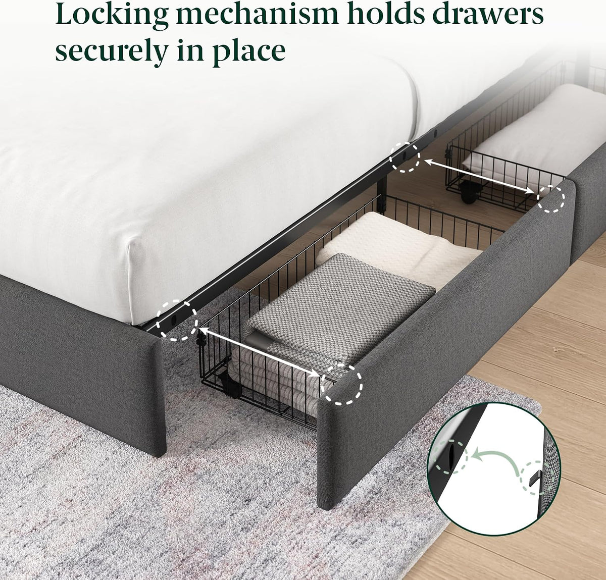 Modern Upholstered Queen Bed Frame With Storage Drawers