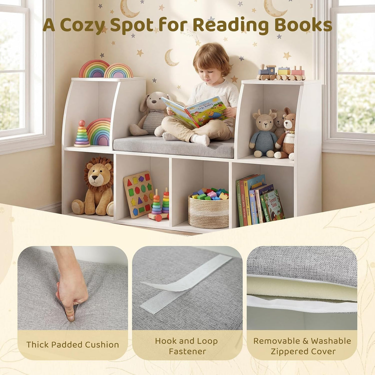 Wooden Kids Bookshelf With Reading Nook Bench