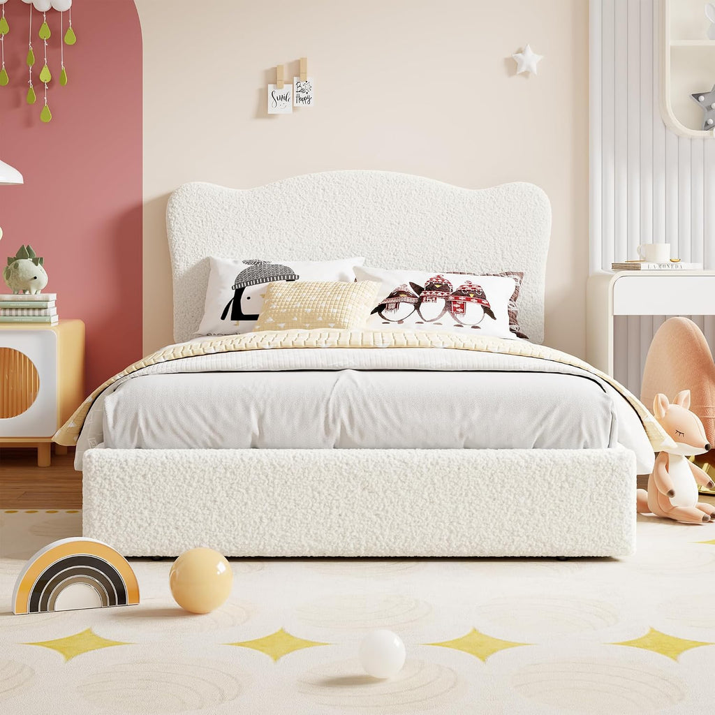 Beige Velvet Kids Bed Frame With Storage Drawers