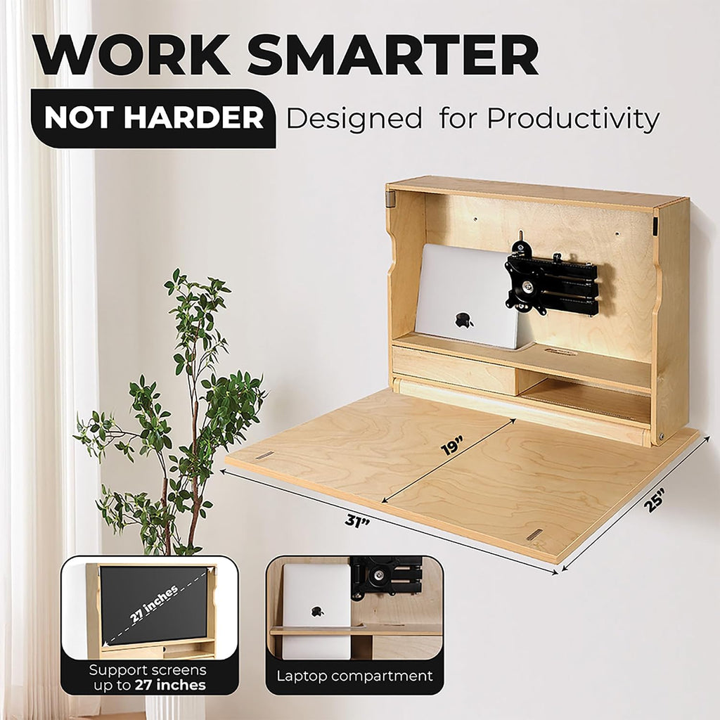 Space‑Saving Wall‑Mounted Folding Murphy Desk With Storage