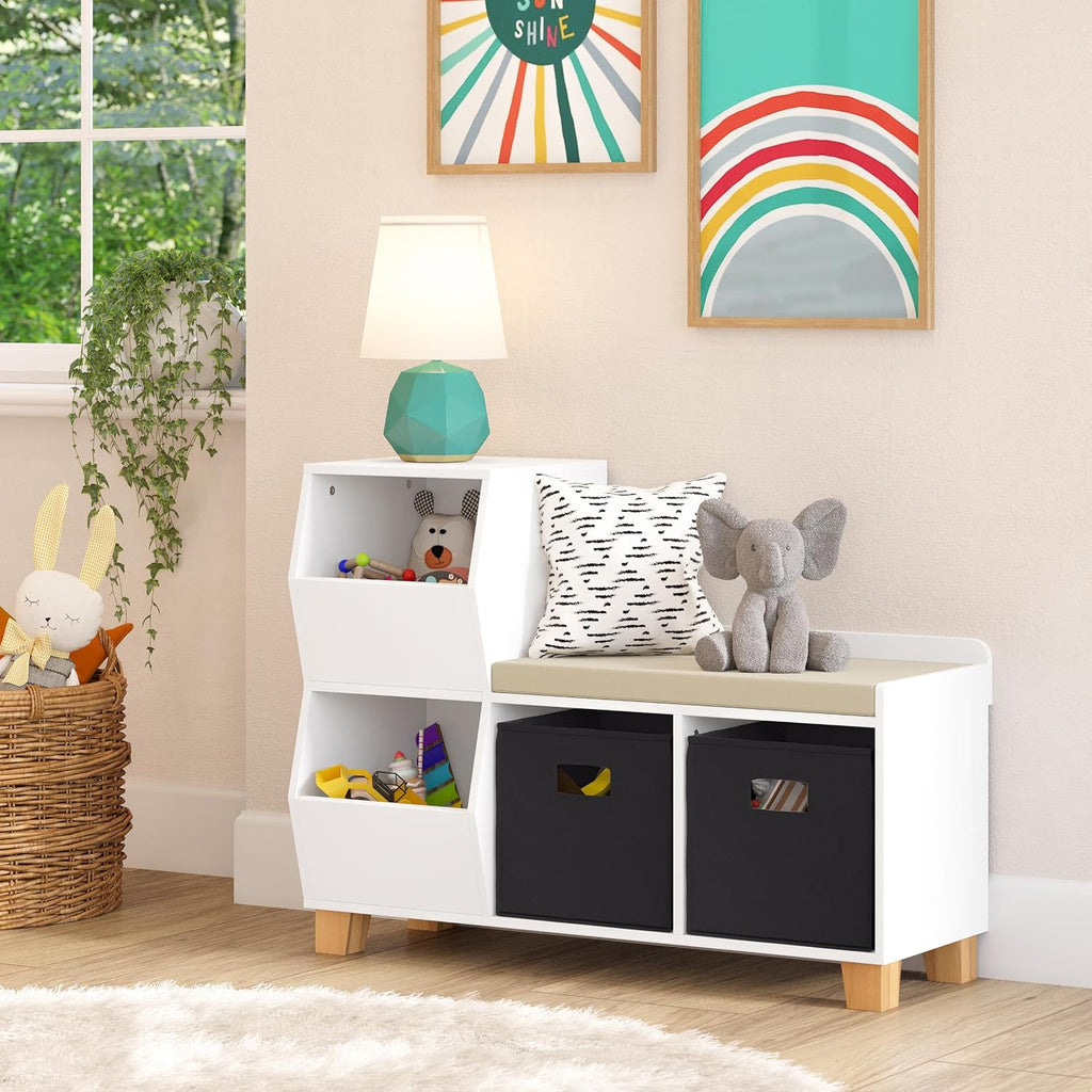 Kids Cubby Storage Bench With Reading Cushion