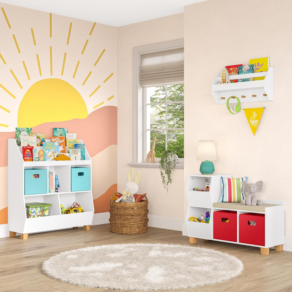 Kids Cubby Storage Bench With Reading Cushion