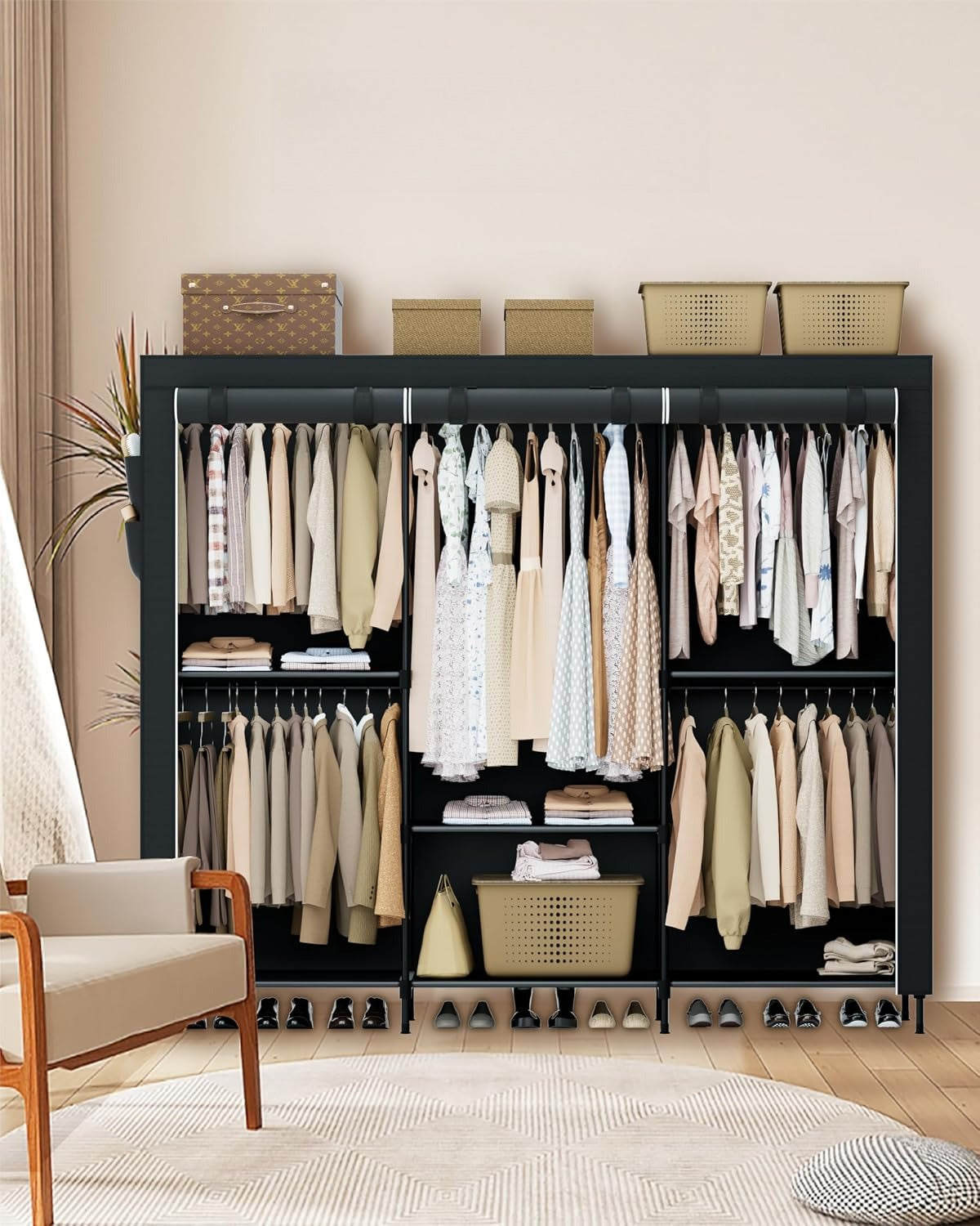 Black Large Capacity Portable Wardrobe Storage Closet